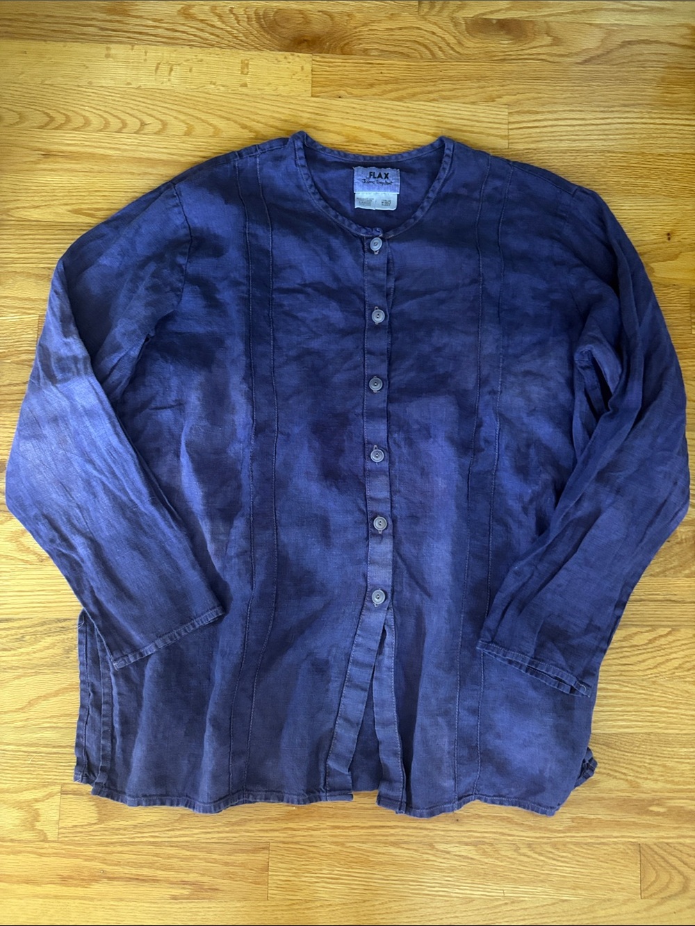 Flax Purple/Bluish Distressed Button-Front Women's Top